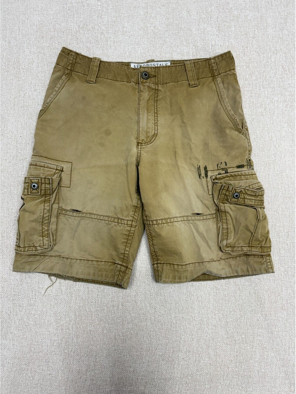 Vintage Aeropostale Mens Tan Khaki Cargo Shorts Size 31 Multi-Pocket Utility